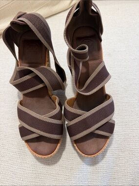 Tory Burch Brown and Tan Strappy Espadrilles